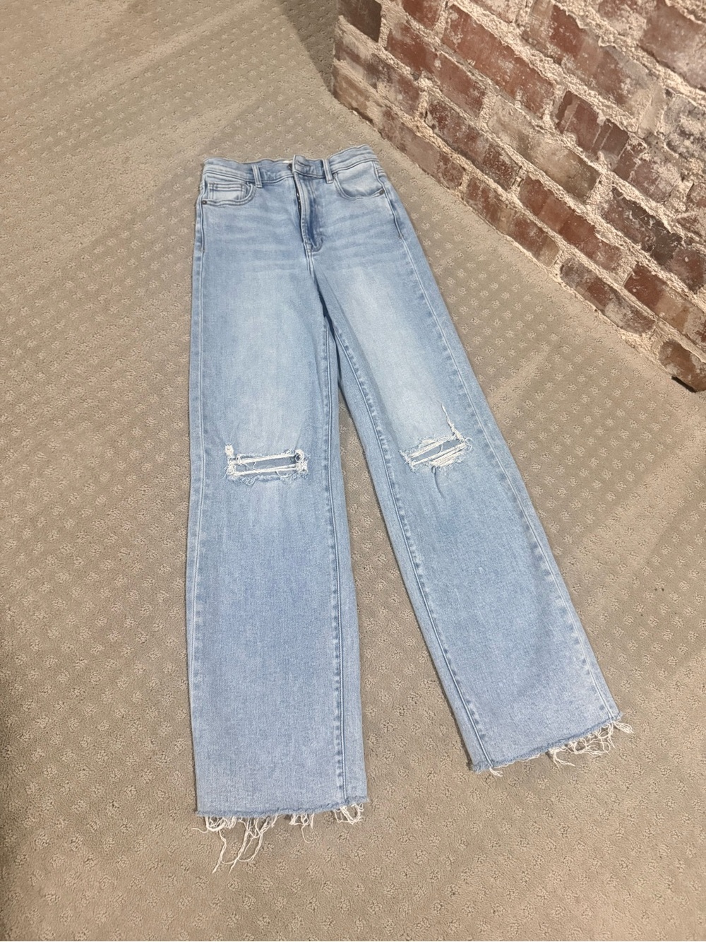 Women's Hidden High-Rise Light Wash Distressed Wide Leg Jeans